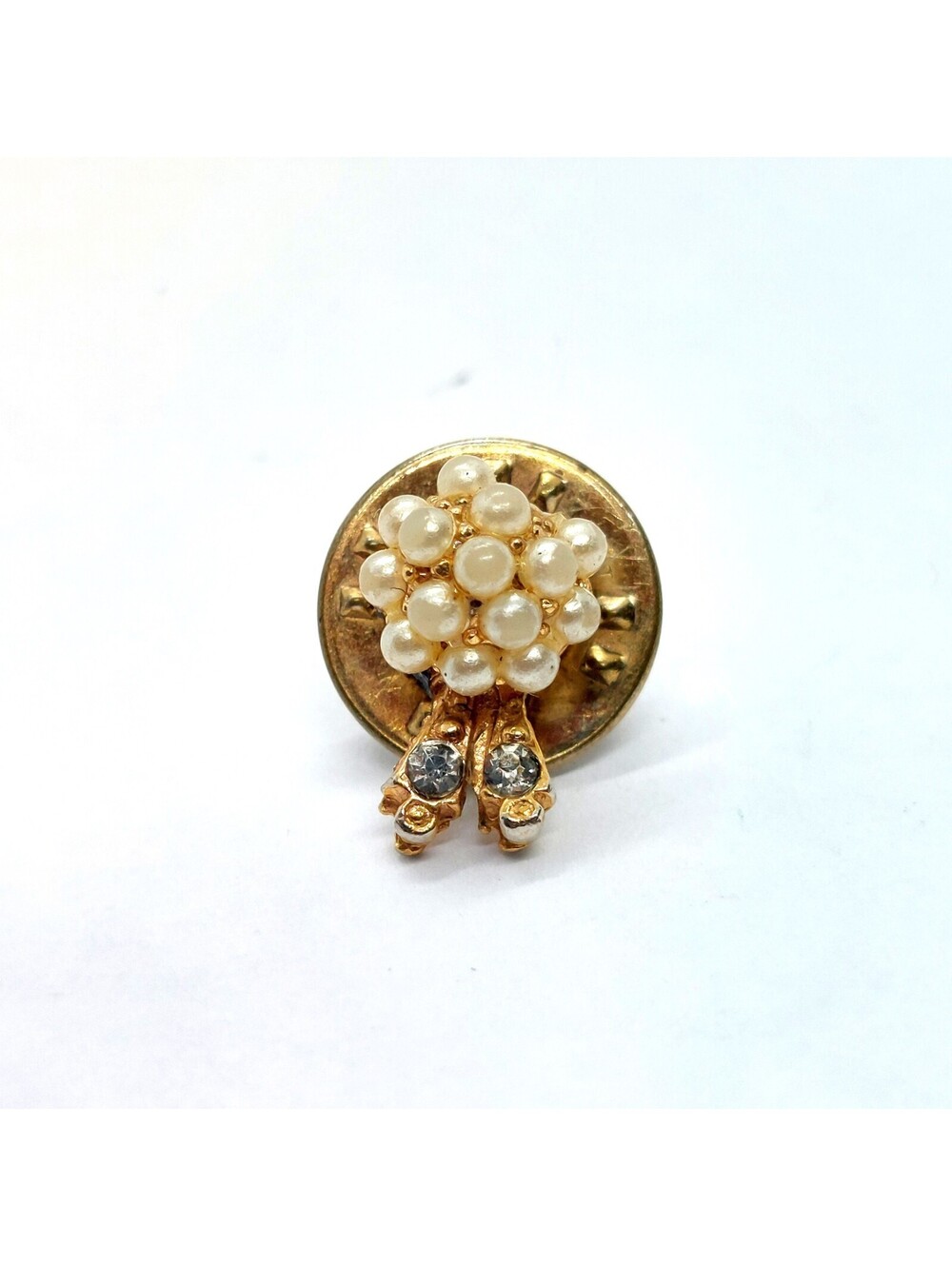 Faux Pearl Cluster Pin Gold Bouquet Rhinestone Elegant Wedding Vintage Jewelry